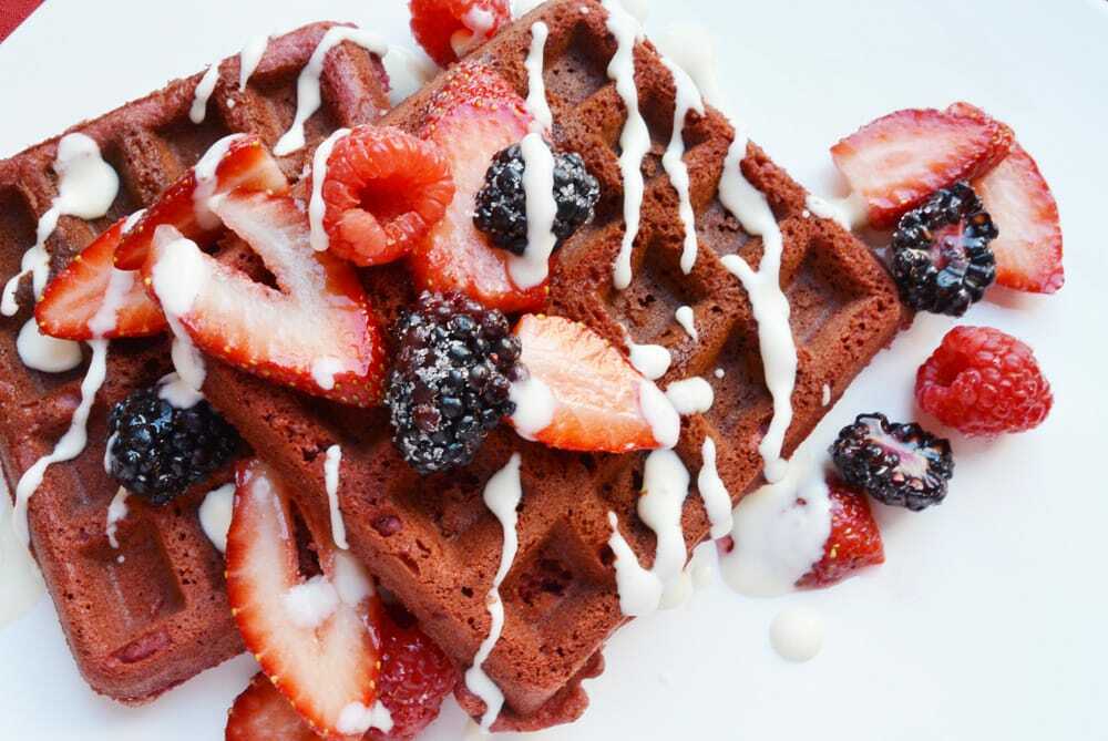 Red Velvet Waffles with Cream Cheese Drizzle Food Gypsy
